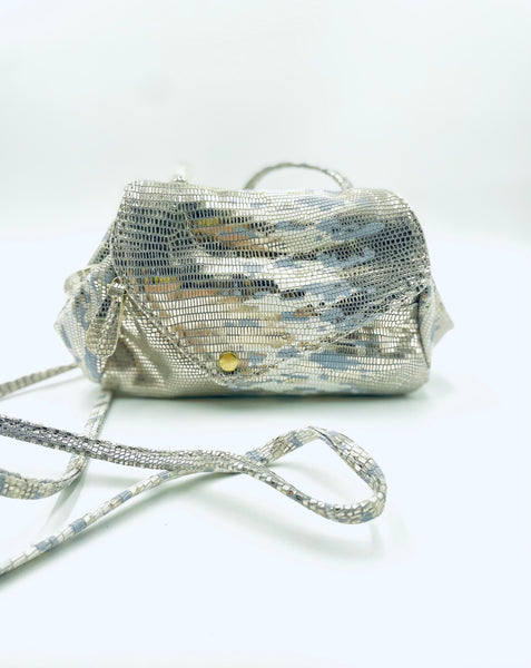 Sofia Crossbody Bag in metallic Snake gold silver white pattern