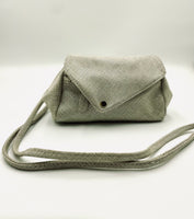 Sofia Convertible Bag in White cream grey soft texture suede.