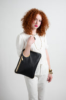 Hands-Free Bracelet Bag - Large Clutch in Black with Gold Trim