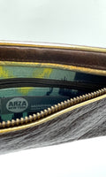 Hands Free Bracelet Clutch -Medium-  limited edition brown embossed  skin gold Ring- marks  on edges