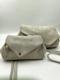 Josephine Crossbody Bag White with cream Grey texture soft suede finish