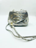 Sofia Crossbody Bag in metallic Snake gold silver white pattern