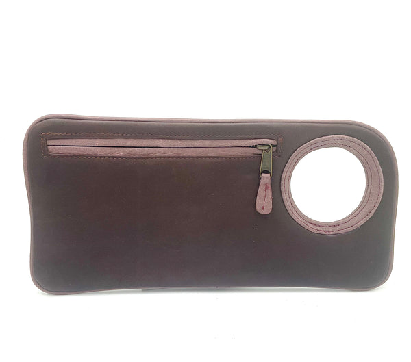 Hands Free Bracelet Clutch -Medium-  Plum Matte skin with antique Rose Ring