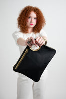 Hands-Free Bracelet Bag - Large Clutch in Black with Gold Trim