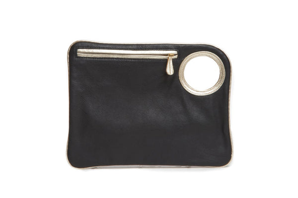 Leather Handbag Kiss Lock Bag big Olive in Black 