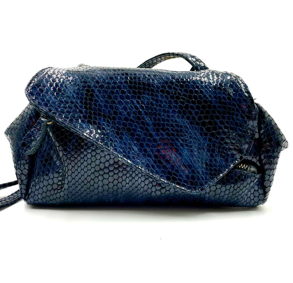 Josephine Crossbody Bag  Black Blue patent snake embossed